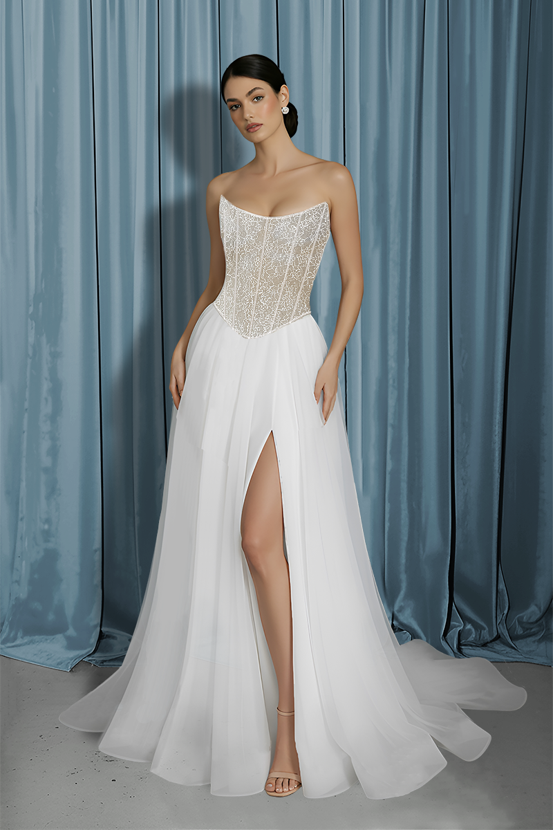 Scooped Bustier + A-Line With Slit