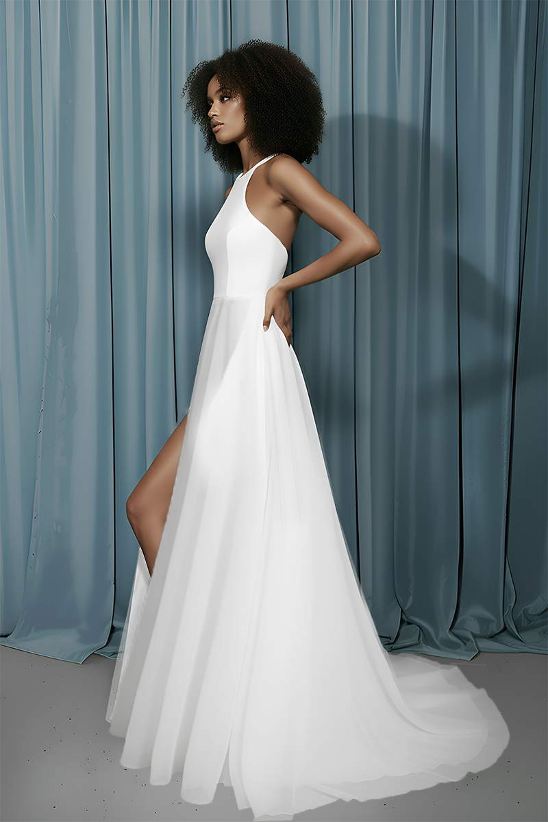 Halter Neck + A-Line With Slit