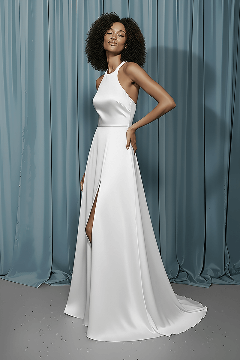 Halter Neck + A-Line With Slit