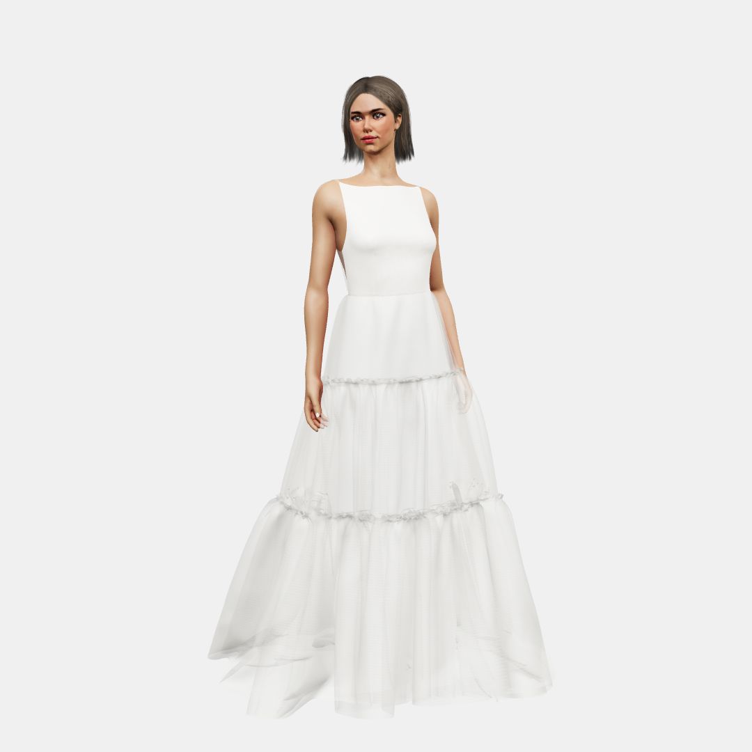 Boat + A-lined tiered tulle Matt Silk / Tulle-Ivory