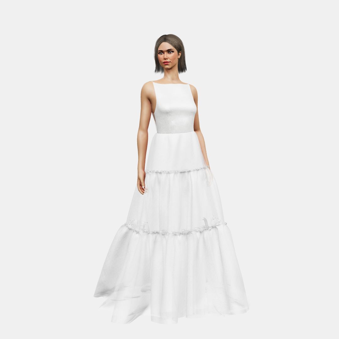 Boat + A-lined tiered tulle Shinny Charmeuse / Chiffon