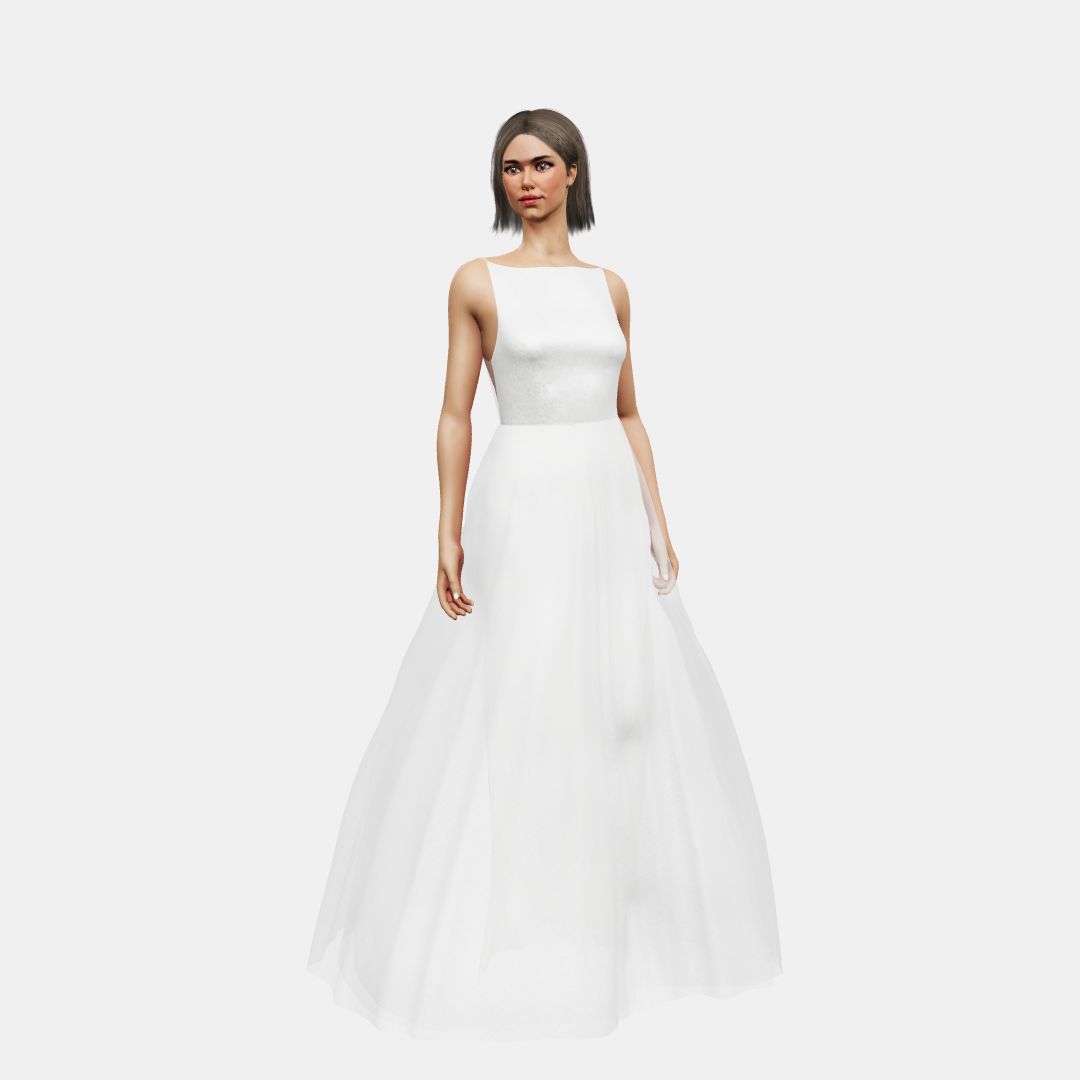 Boat + A-lined tulle Shinny Charmeuse / Chiffon