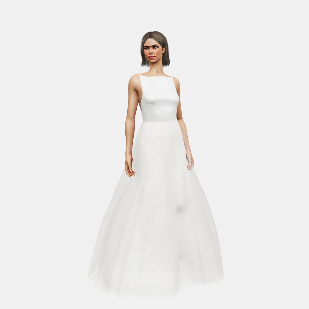 Boat + A-lined tulle Shinny Charmeuse / Tulle-Ivory