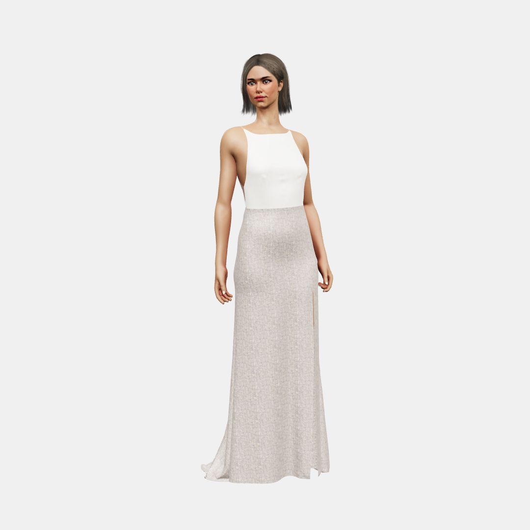 Crew boat neck + column with slit Matt Silk / Beaded Sequin Tulle