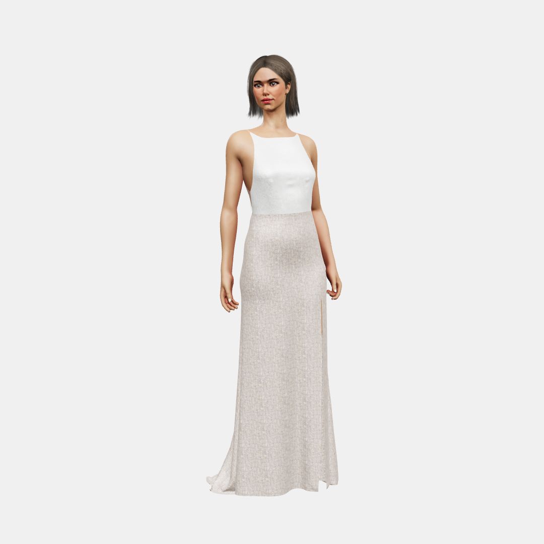 Crew boat neck + column with slit Shinny Charmeuse / Beaded Sequin Tulle