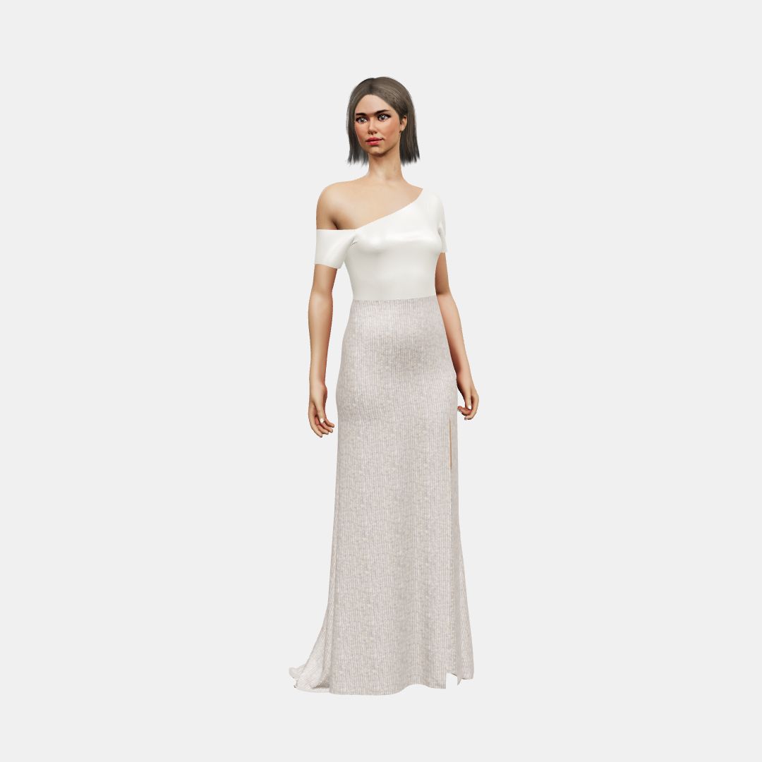 Assymetrical + column with slit Heavy Satin / Beaded Sequin Tulle