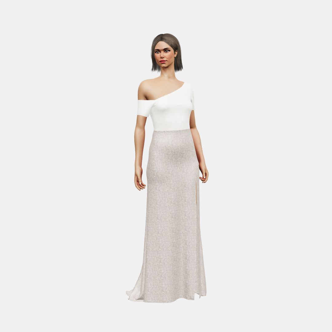 Assymetrical + column with slit Matt Silk / Beaded Sequin Tulle