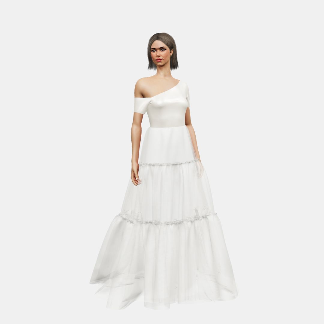 Assymetrical + A-lined tiered tulle Heavy Satin / Tulle-Ivory