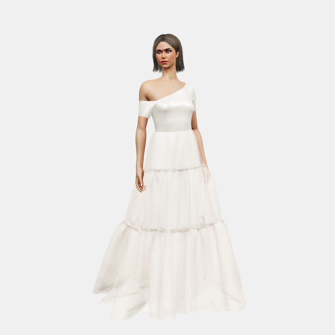 Assymetrical + A-lined tiered tulle Heavy Satin / Tulle-Nude