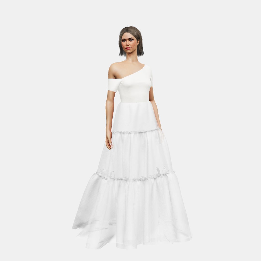 Assymetrical + A-lined tiered tulle Matt Silk / Chiffon