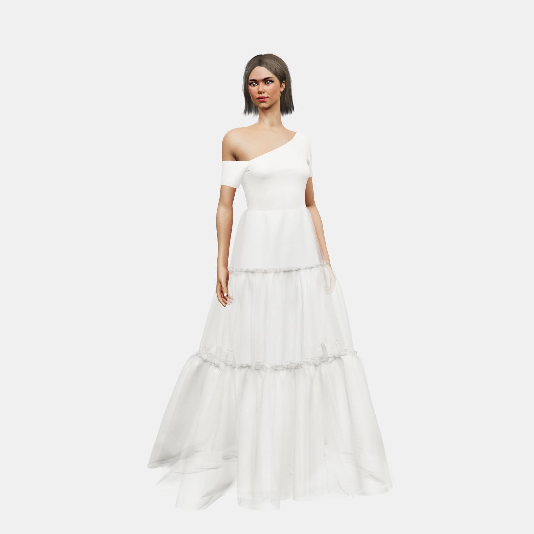 Assymetrical + A-lined tiered tulle Matt Silk / Tulle-Ivory