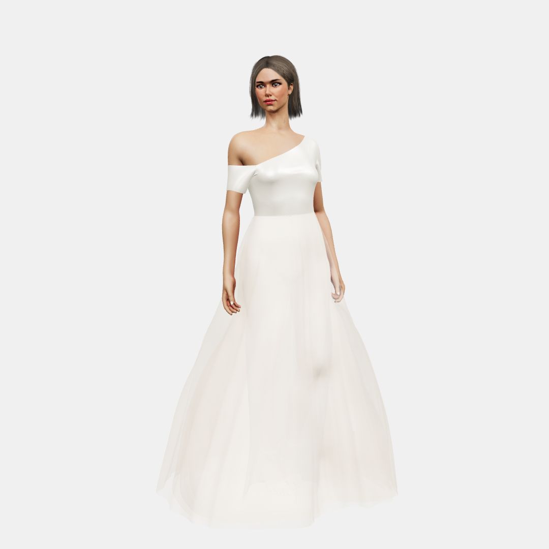 Assymetrical + A-lined tulle Heavy Satin / Tulle-Nude