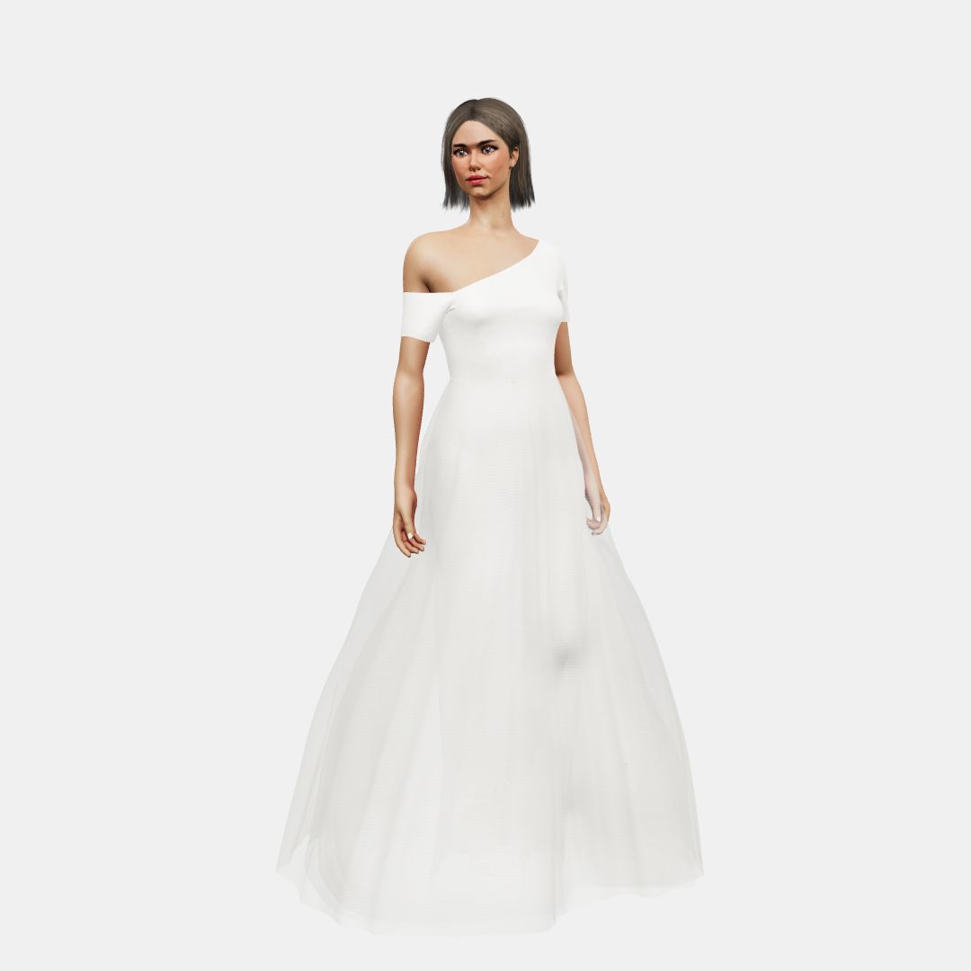 Assymetrical + A-lined tulle Matt Silk / Tulle-Ivory