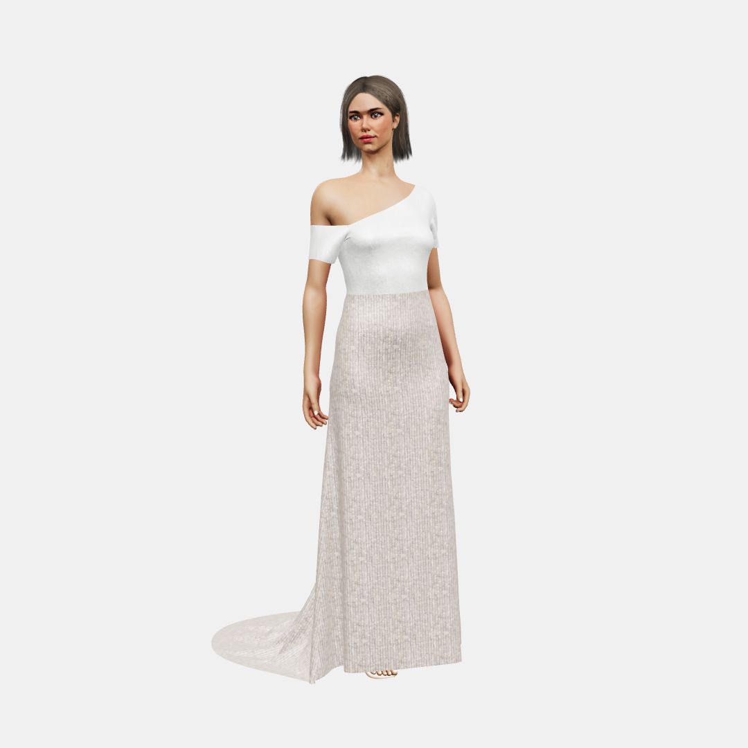 Assymetrical + column Shinny Charmeuse / Beaded Sequin Tulle