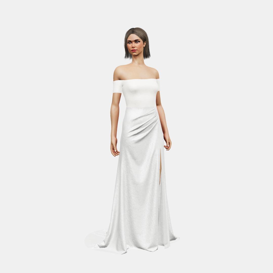 Off shoulder + draped Matt Silk / Shinny Charmeuse