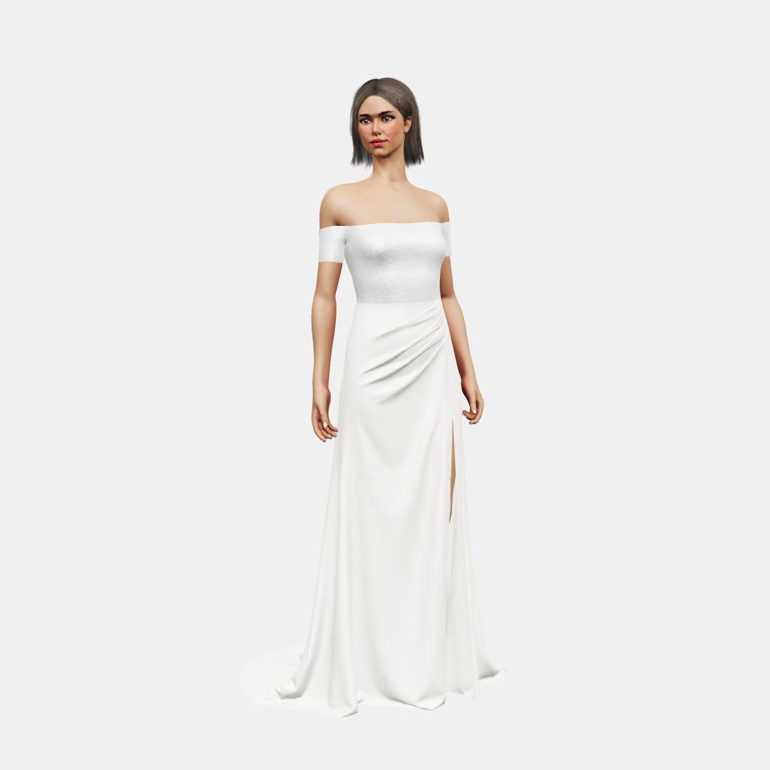 Off shoulder + draped Shinny Charmeuse / Matt Silk