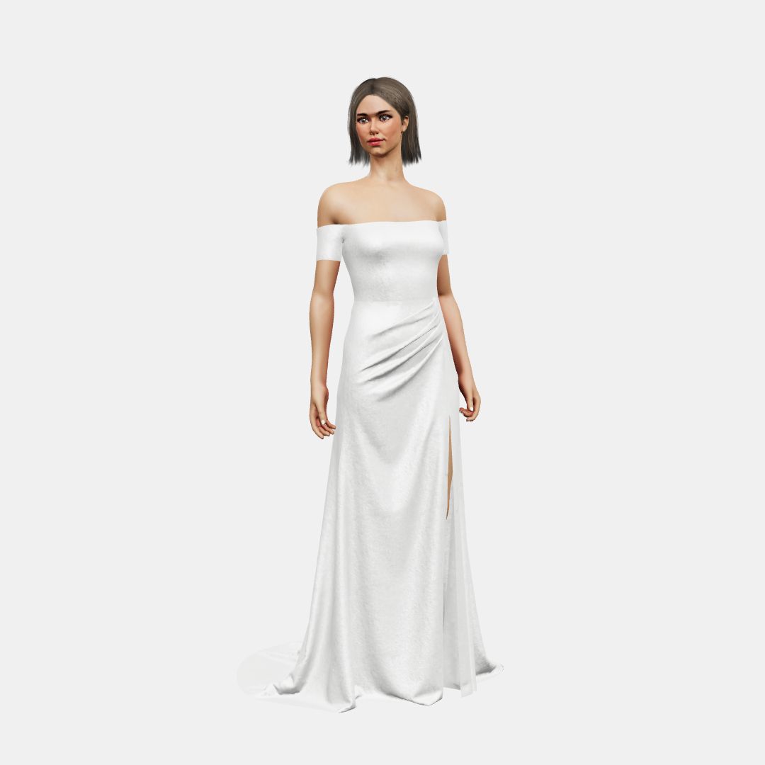 Off shoulder + draped Shinny Charmeuse / Shinny Charmeuse