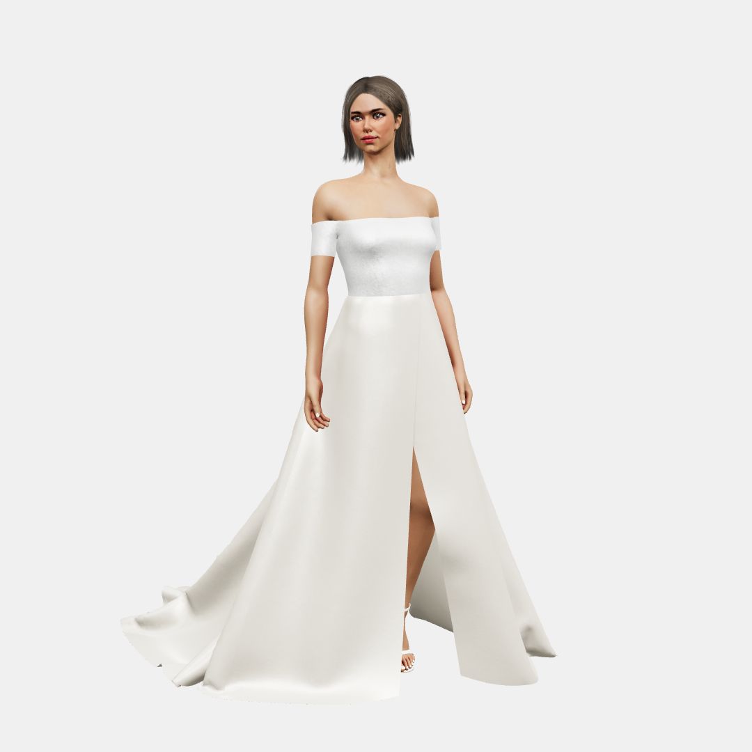 Off shoulder + A-line wrapped Shinny Charmeuse / Heavy Satin