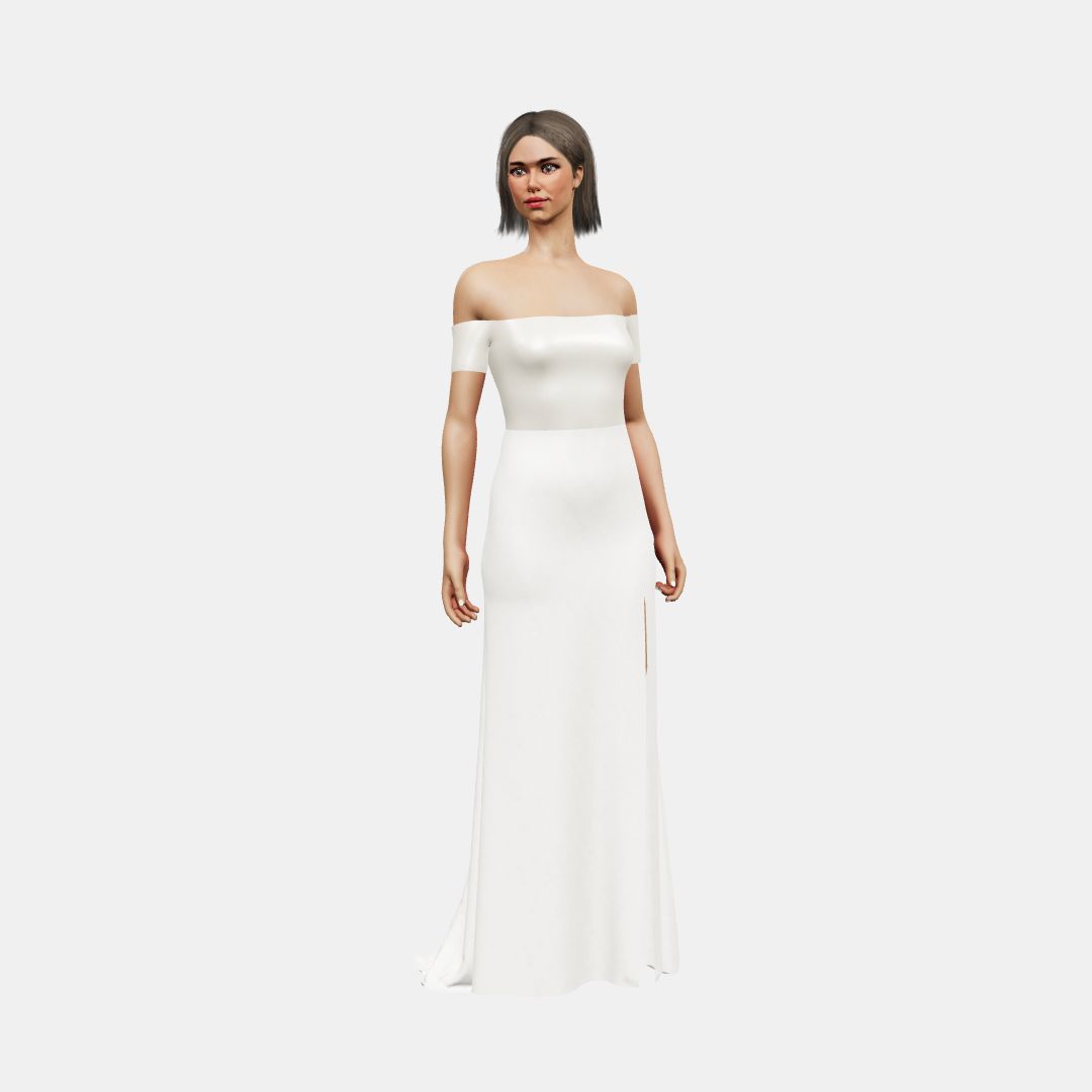 Off shoulder + column with slit Heavy Satin / Matt Silk