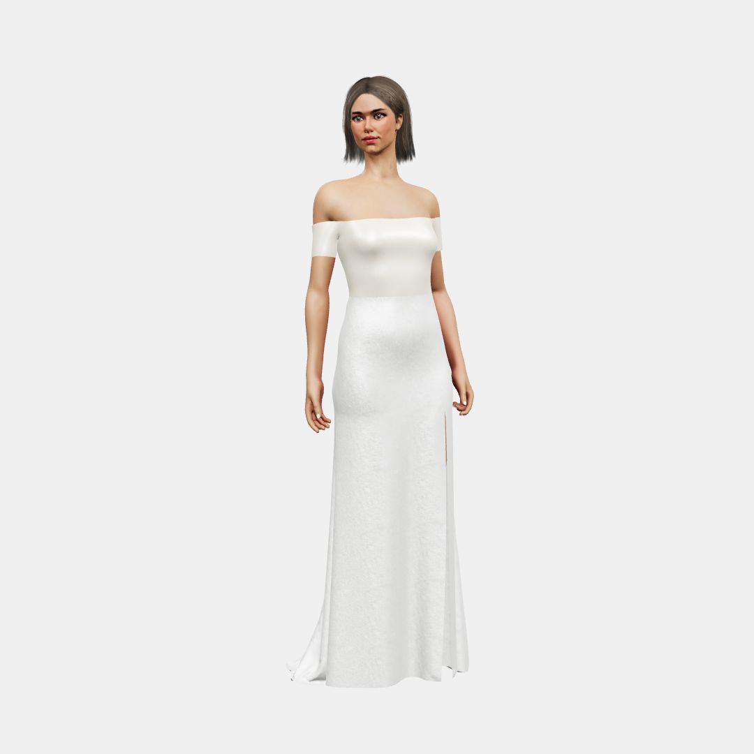 Off shoulder + column with slit Heavy Satin / Shinny Charmeuse