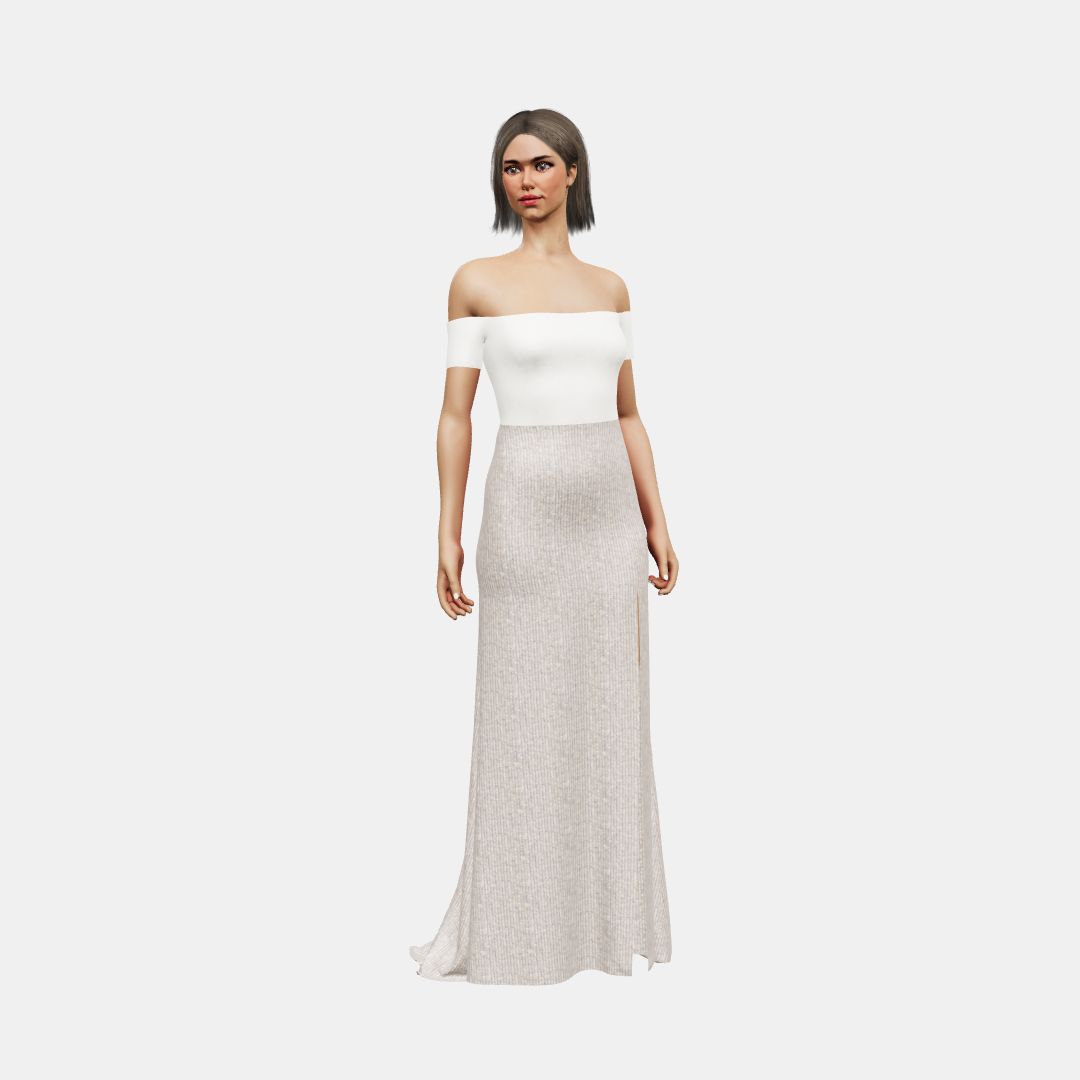 Off shoulder + column with slit Matt Silk / Beaded Sequin Tulle