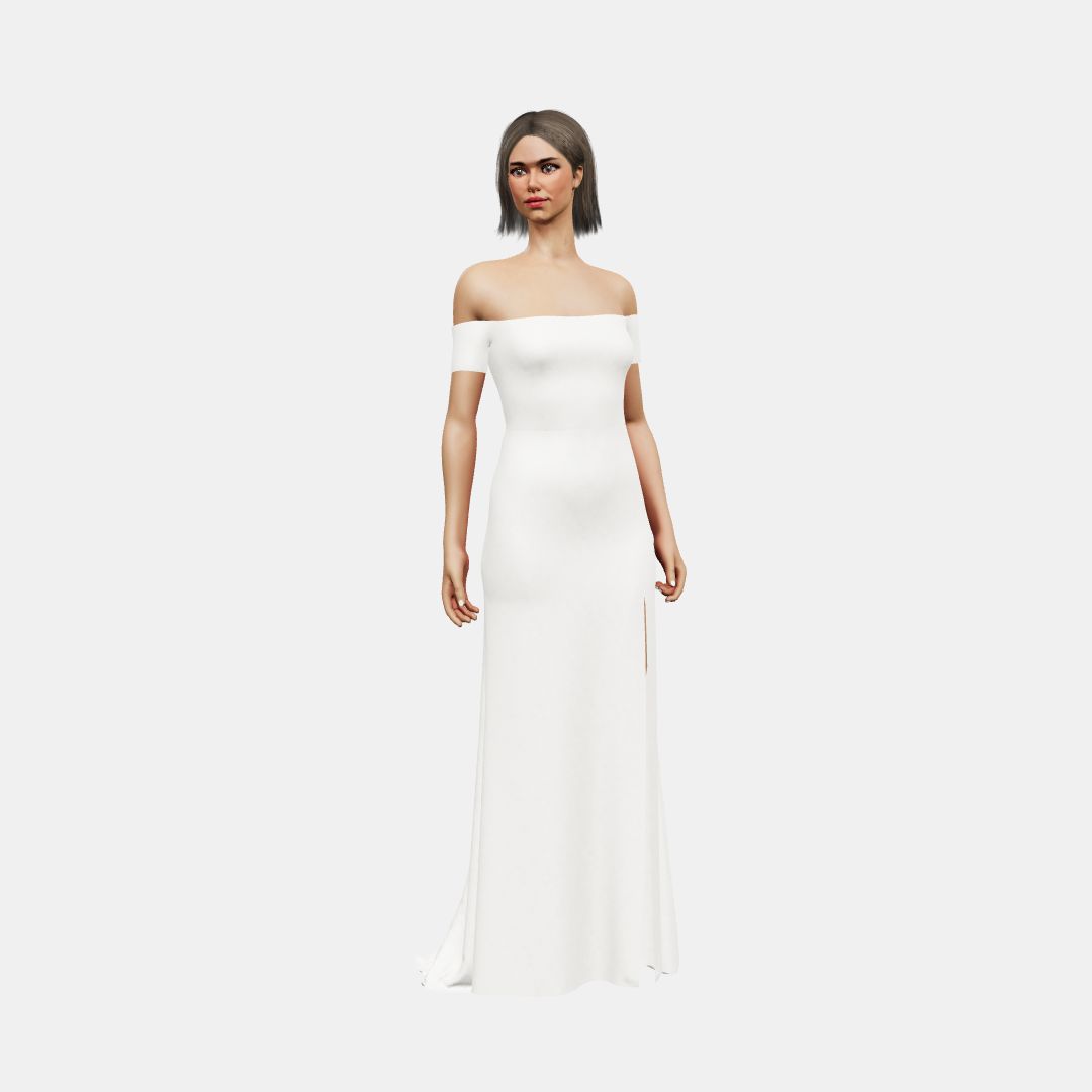 Off shoulder + column with slit Matt Silk / Matt Silk