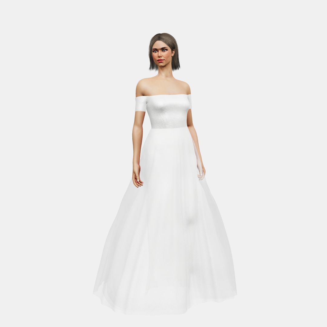 Off shoulder + A-lined tulle Shinny Charmeuse / Chiffon