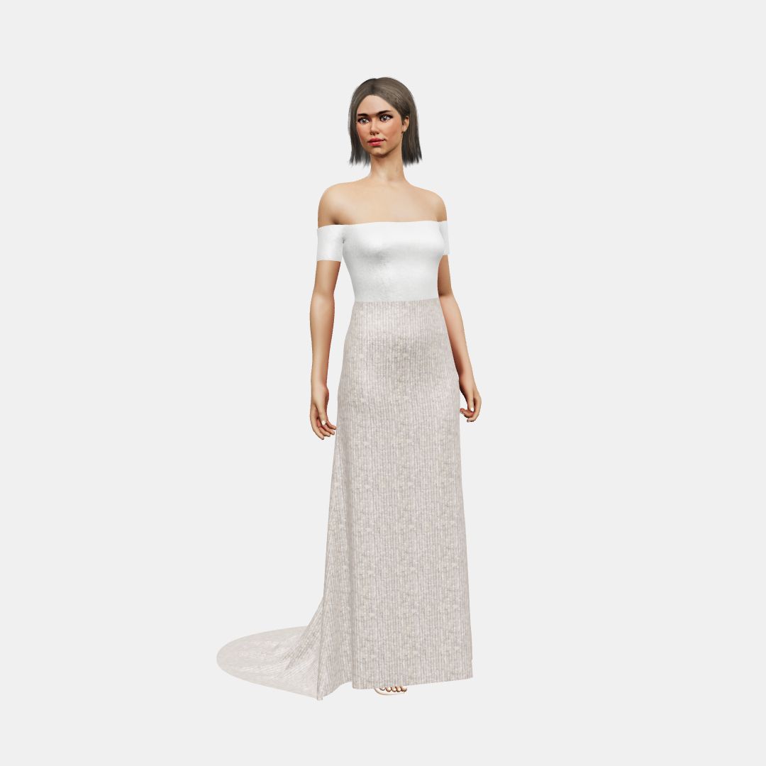 Off shoulder + column Shinny Charmeuse / Beaded Sequin Tulle