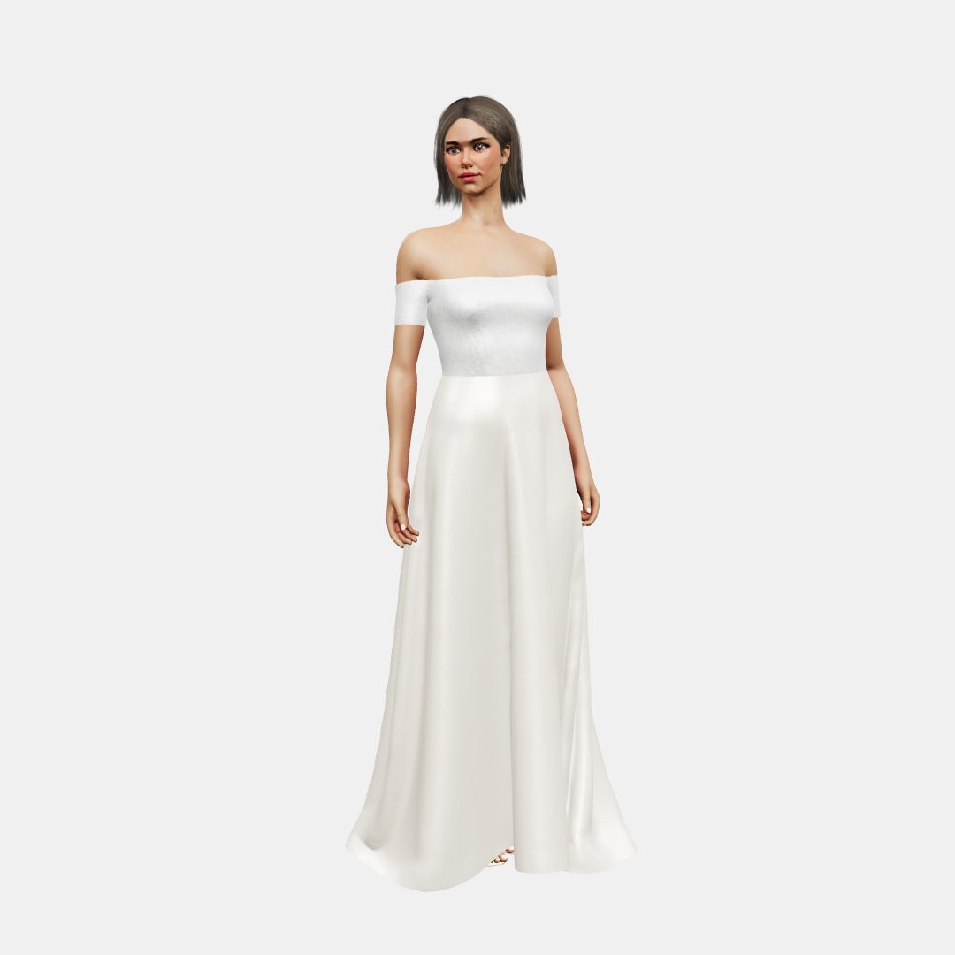 Off shoulder + A-lined Shinny Charmeuse / Heavy Satin