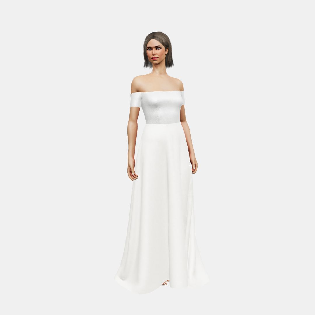 Off shoulder + A-lined Shinny Charmeuse / Matt Silk