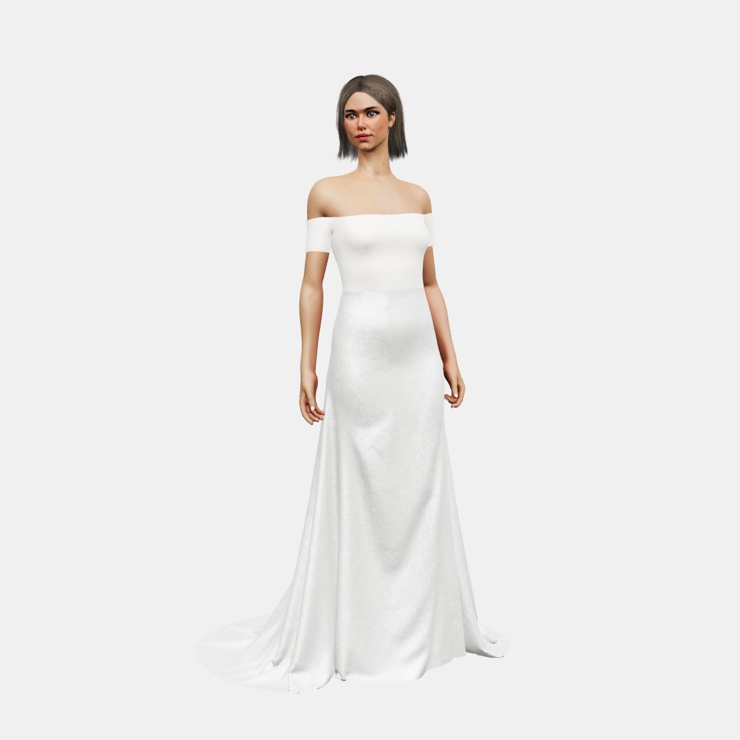 Off shoulder + fit and flair Matt Silk / Shinny Charmeuse