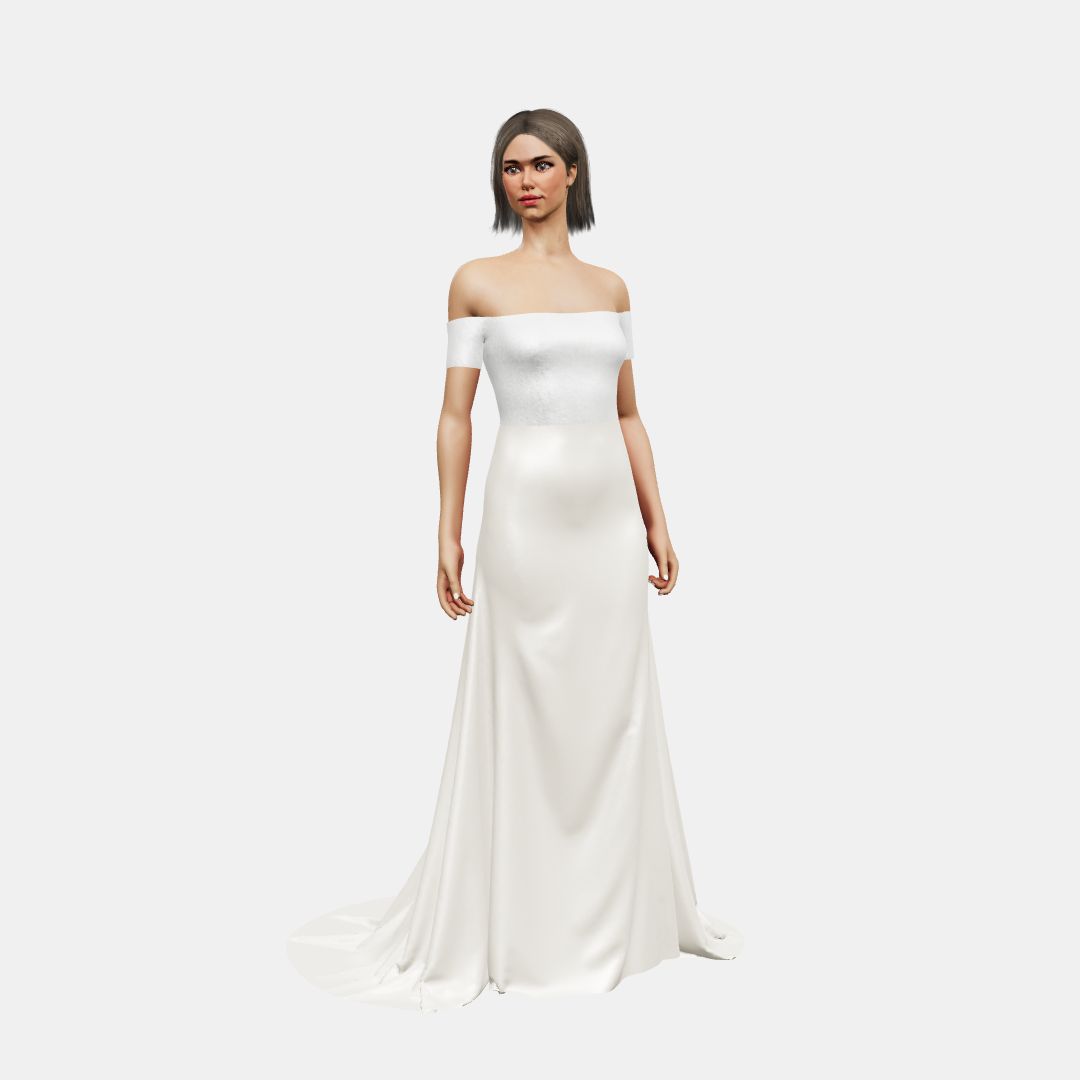 Off shoulder + fit and flair Shinny Charmeuse / Heavy Satin