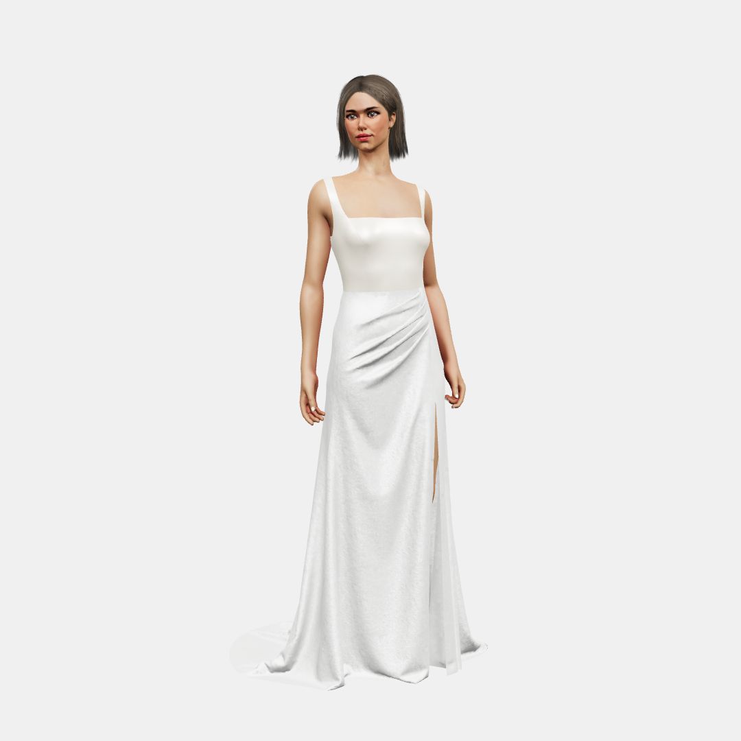 Square neck + draped Heavy Satin / Shinny Charmeuse