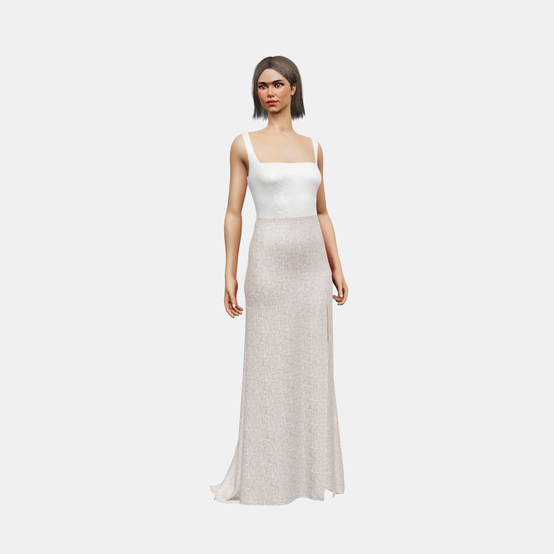 Square neck + column with slit Shinny Charmeuse / Beaded Sequin Tulle