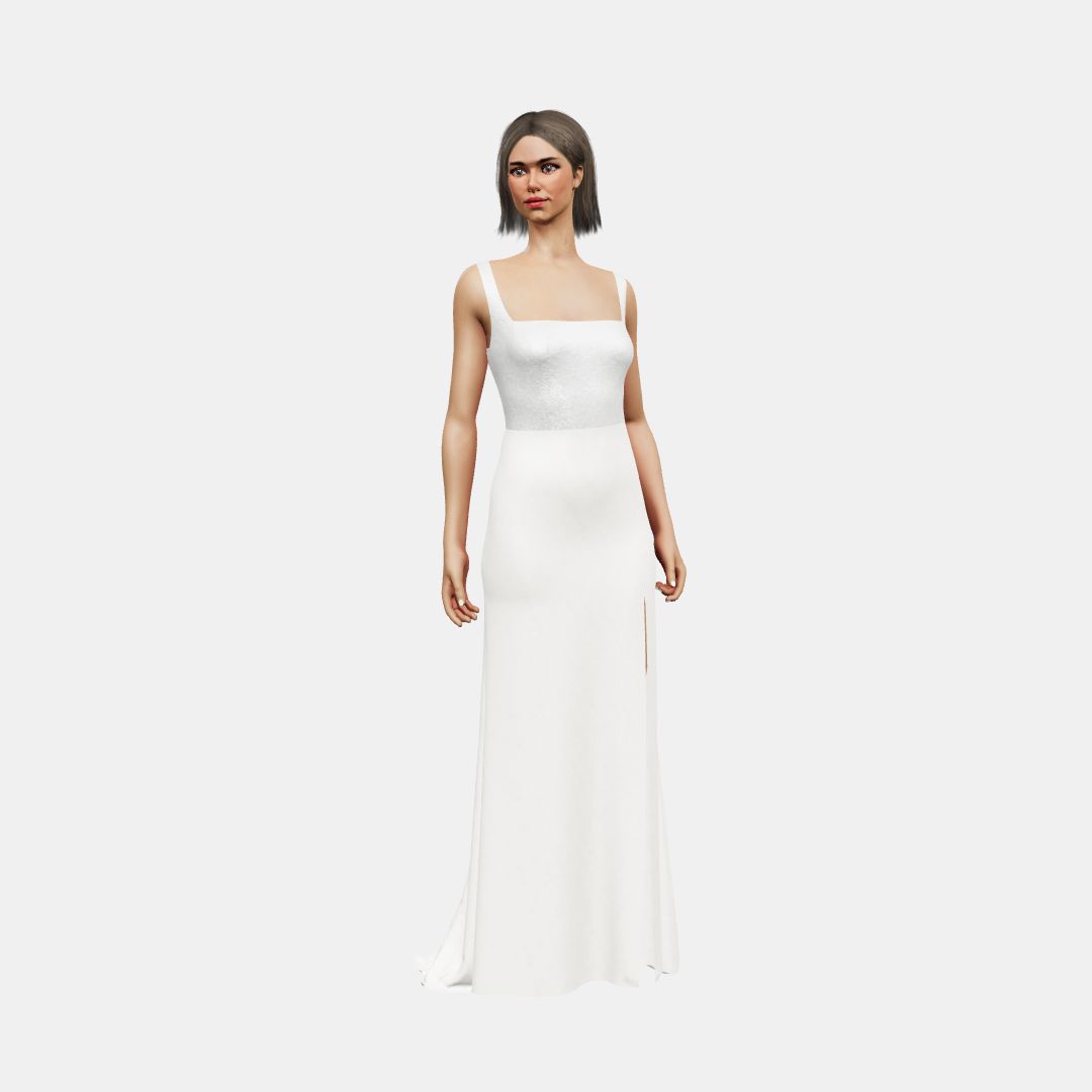 Square neck + column with slit Shinny Charmeuse / Matt Silk