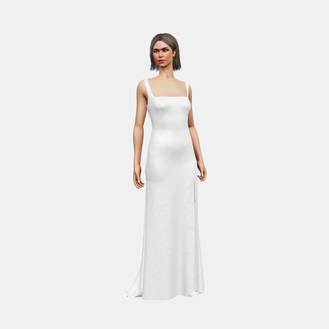 Square neck + column with slit Shinny Charmeuse / Shinny Charmeuse