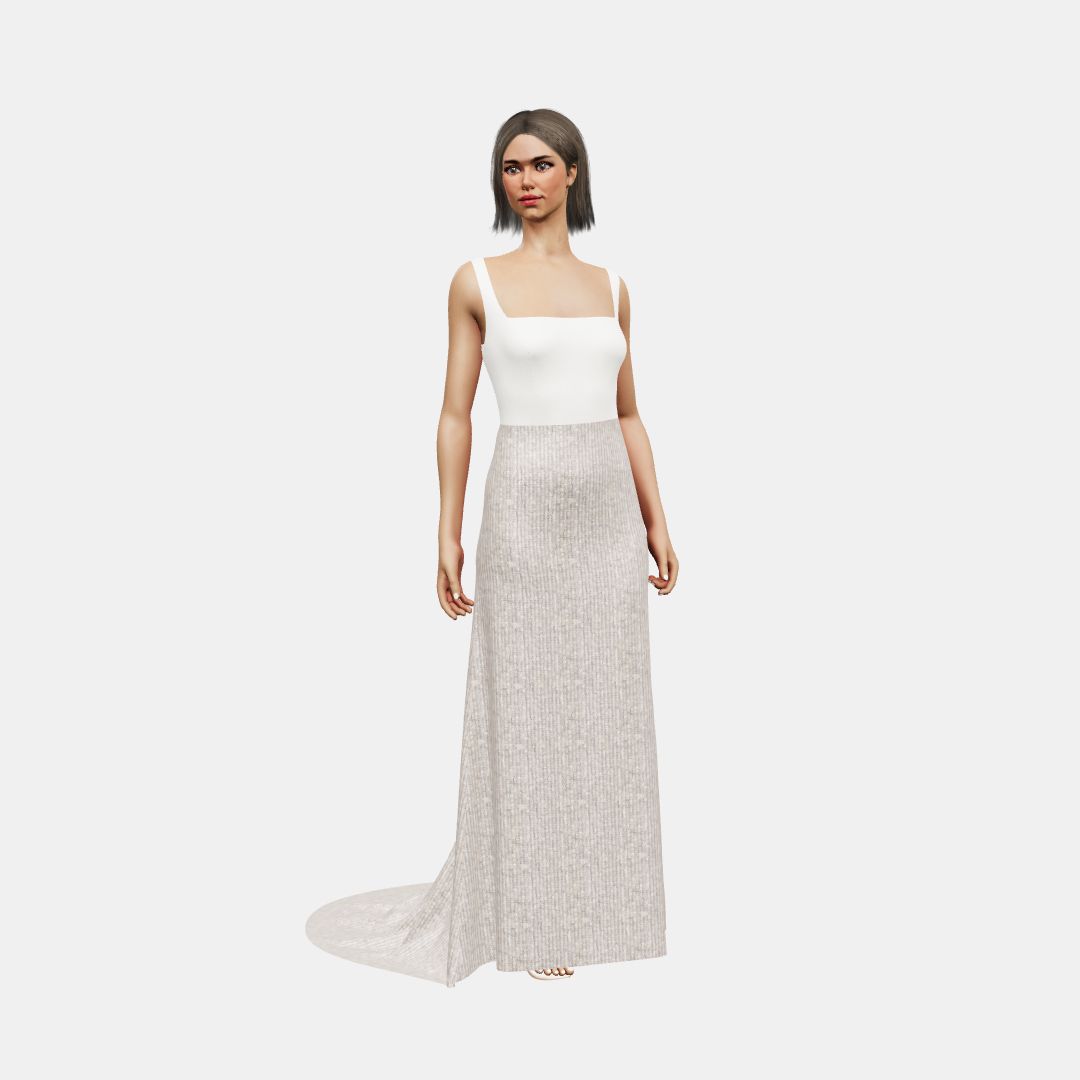 Square neck + column Matt Silk / Beaded Sequin Tulle