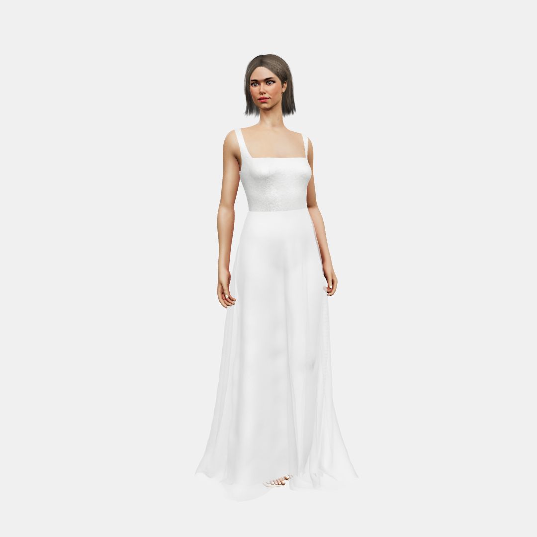 Square neck + A-lined Shinny Charmeuse / Chiffon