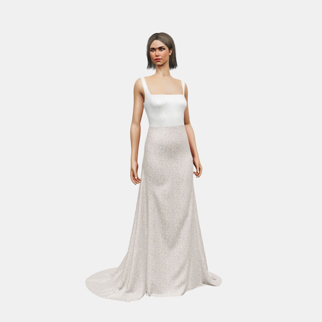 Square neck + fit and flair Shinny Charmeuse / Beaded Sequin Tulle