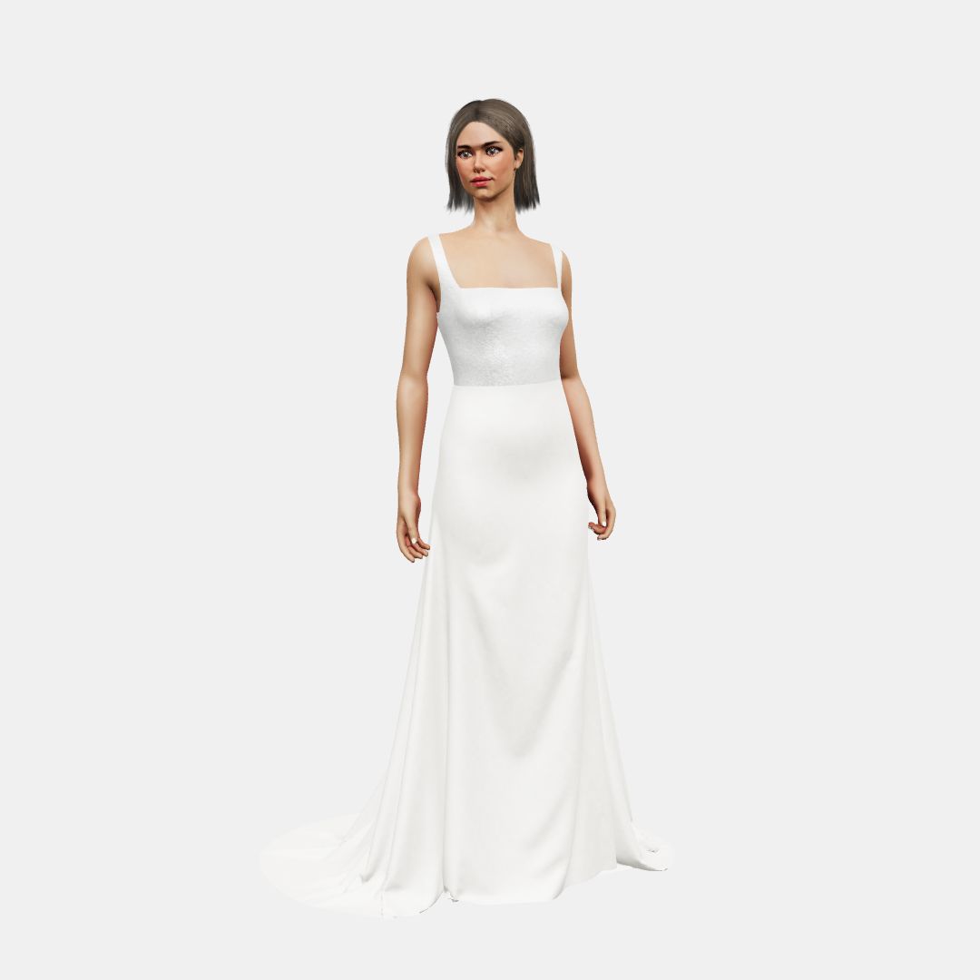 Square neck + fit and flair Shinny Charmeuse / Matt Silk