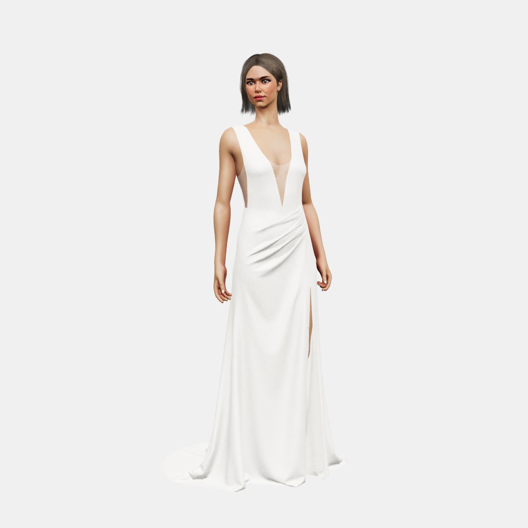 Deep V neck + draped Matt Silk / Matt Silk