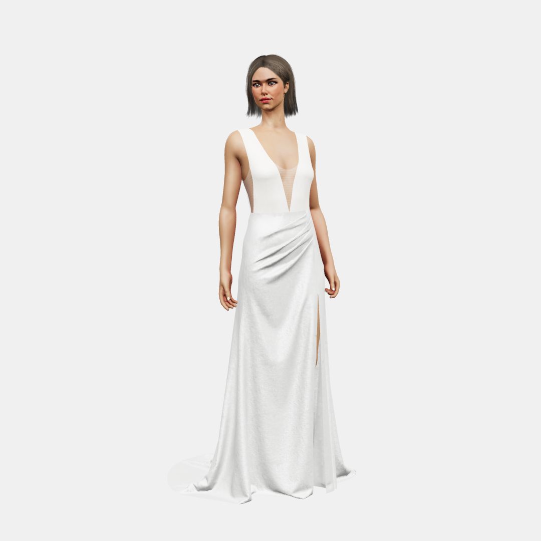 Deep V neck + draped Matt Silk / Shinny Charmeuse