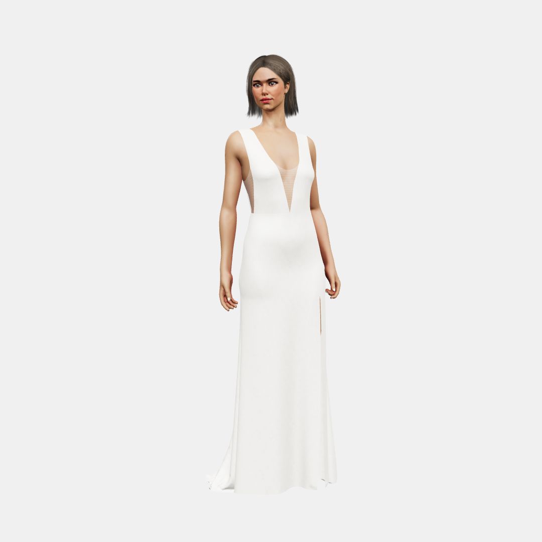 Deep V neck + column with slit Matt Silk / Matt Silk