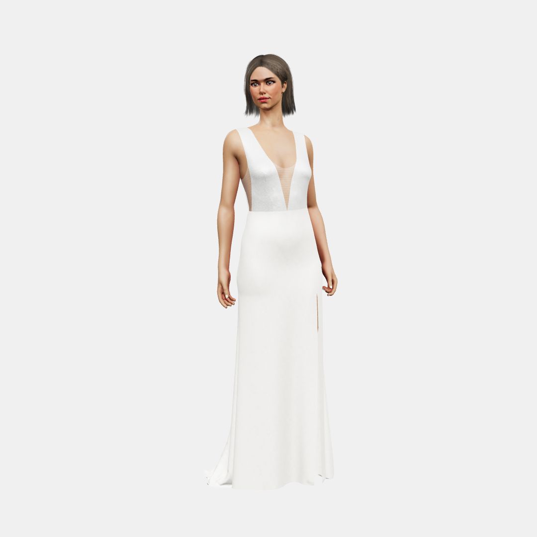 Deep V neck + column with slit Shinny Charmeuse / Matt Silk