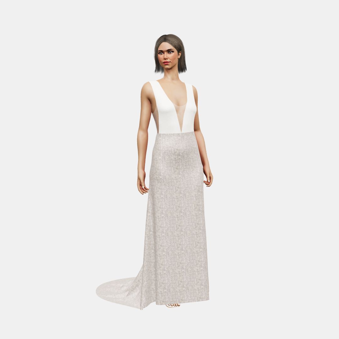 Deep V neck + column Matt Silk / Beaded Sequin Tulle