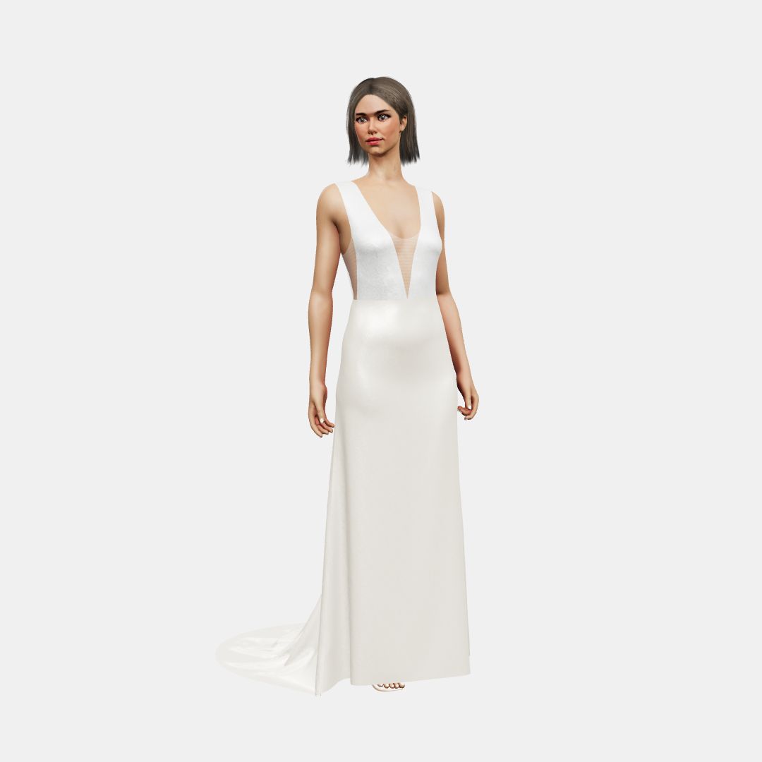 Deep V neck + column Shinny Charmeuse / Heavy Satin