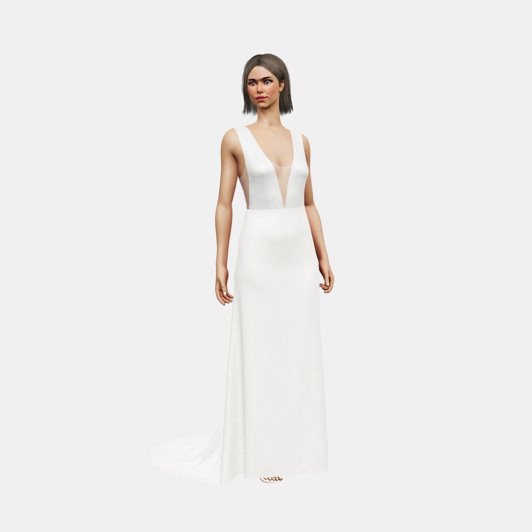 Deep V neck + column Shinny Charmeuse / Matt Silk