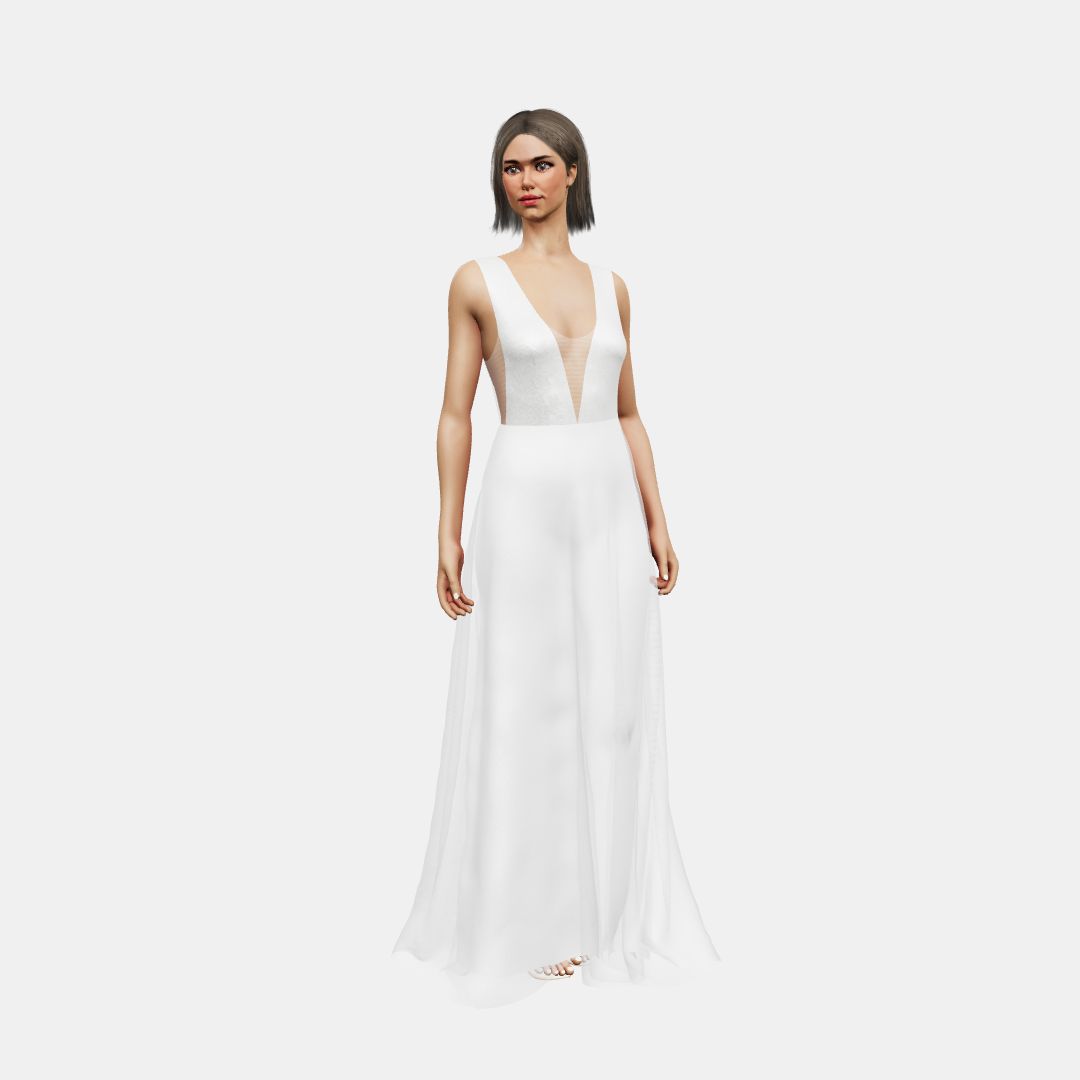 Deep V neck + A-lined Shinny Charmeuse / Chiffon