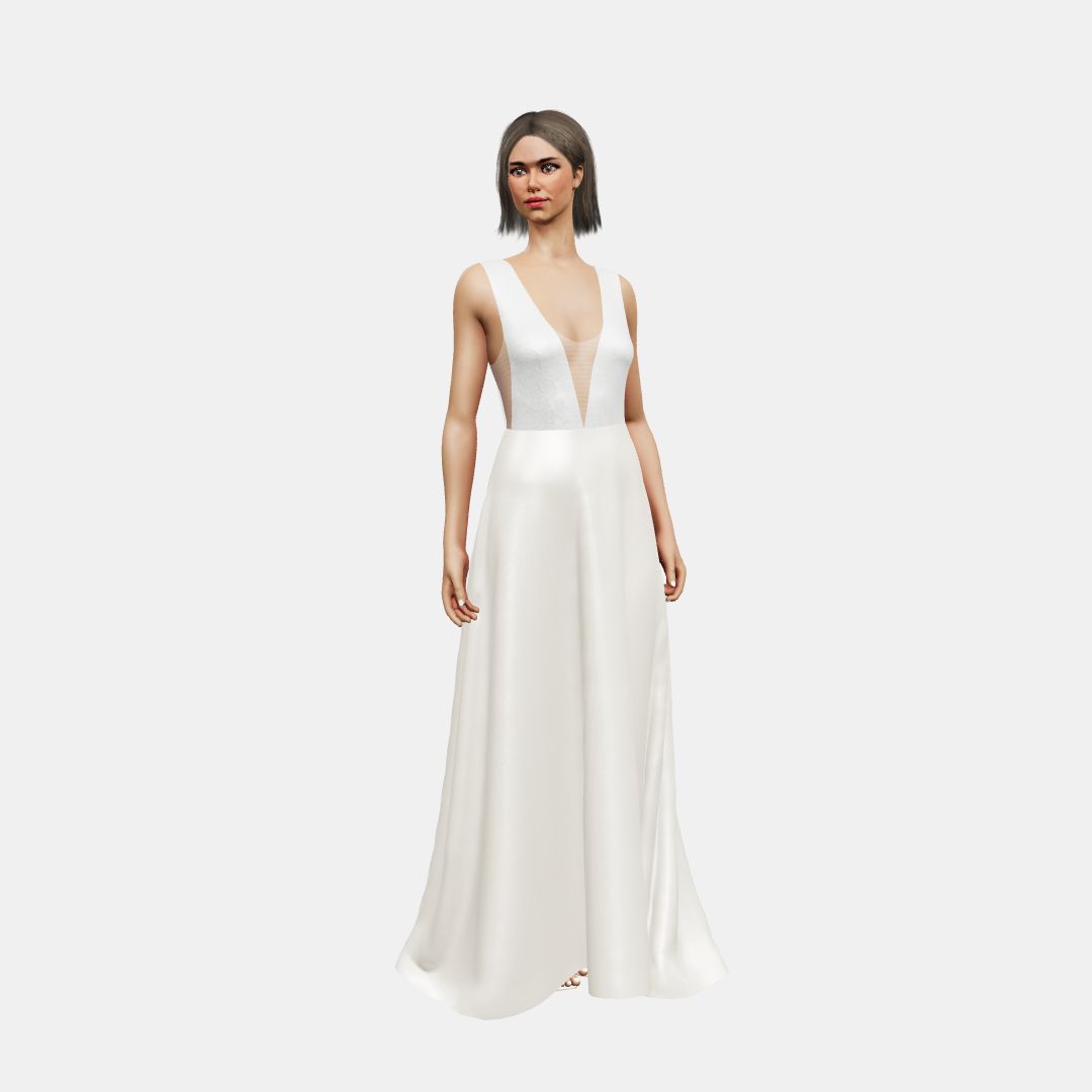 Deep V neck + A-lined Shinny Charmeuse / Heavy Satin