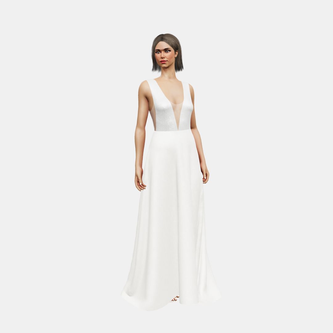 Deep V neck + A-lined Shinny Charmeuse / Matt Silk